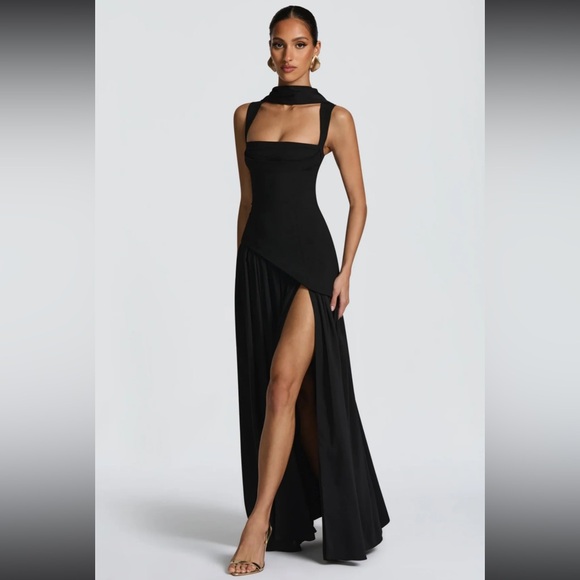 Miss Rosier Sidonie Black Asymmetrical Maxi Gown - Picture 3 of 4